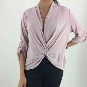 Lush pink blouse flowy drape front